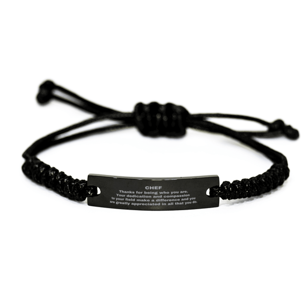 Chef Black Braided Leather Rope Engraved Bracelet - Thanks for being who you are - Birthday Christmas Jewelry Gifts Coworkers Colleague Boss - Mallard Moon Gift Shop