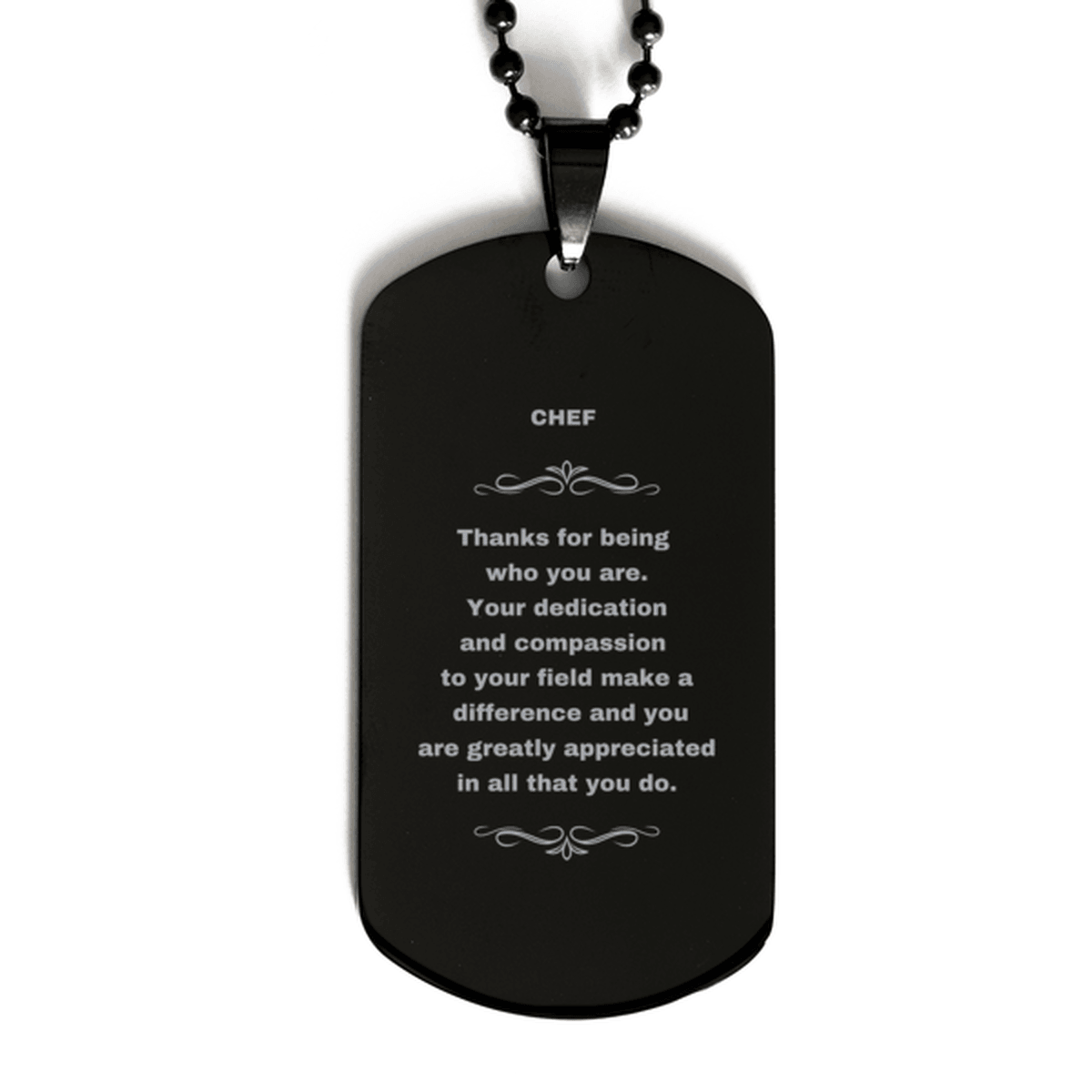 Chef Black Dog Tag Engraved Necklace - Thanks for being who you are - Birthday Christmas Jewelry Gifts Coworkers Colleague Boss - Mallard Moon Gift Shop