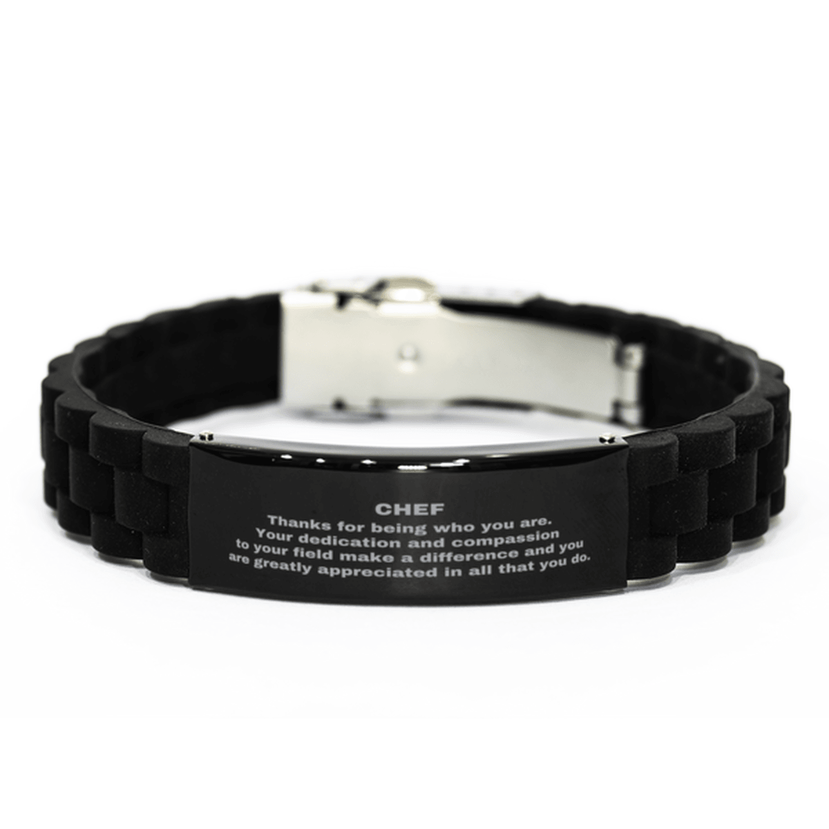 Chef Black Glidelock Clasp Engraved Bracelet - Thanks for being who you are - Birthday Christmas Jewelry Gifts Coworkers Colleague Boss - Mallard Moon Gift Shop