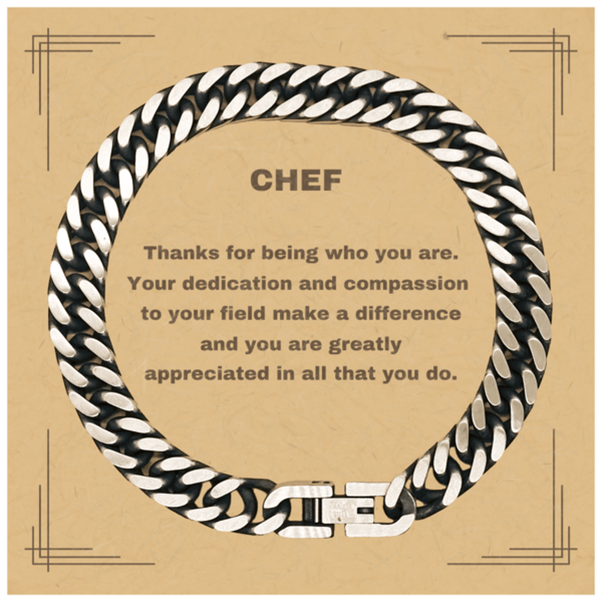 Chef Cuban Link Chain Bracelet - Thanks for being who you are - Birthday Christmas Jewelry Gifts Coworkers Colleague Boss - Mallard Moon Gift Shop