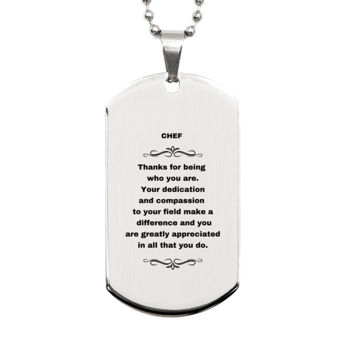 Chef Silver Dog Tag Engraved Necklace - Thanks for being who you are - Birthday Christmas Jewelry Gifts Coworkers Colleague Boss - Mallard Moon Gift Shop