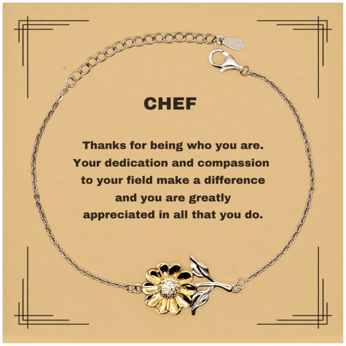 Chef Sunflower Bracelet - Thanks for being who you are - Birthday Christmas Jewelry Gifts Coworkers Colleague Boss - Mallard Moon Gift Shop