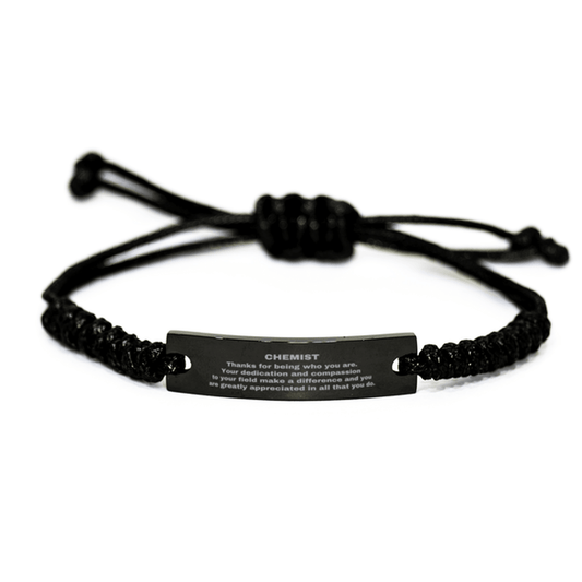 Chemist Black Braided Leather Rope Engraved Bracelet - Thanks for being who you are - Birthday Christmas Jewelry Gifts Coworkers Colleague Boss - Mallard Moon Gift Shop