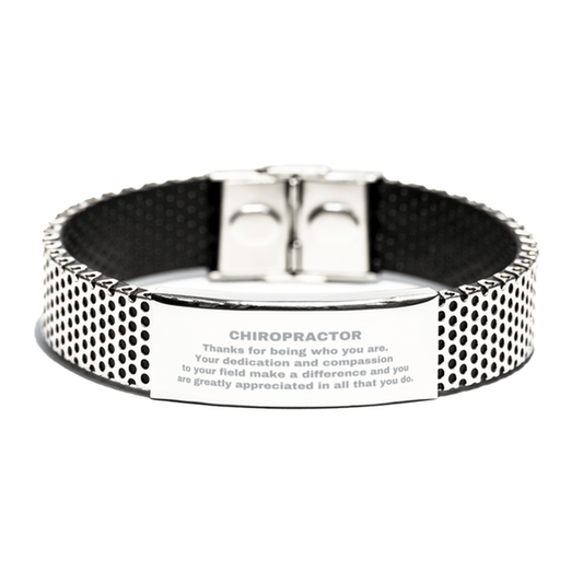 Chiropractor Silver Shark Mesh Stainless Steel Engraved Bracelet - Thanks for being who you are - Birthday Christmas Jewelry Gifts Coworkers Colleague Boss - Mallard Moon Gift Shop