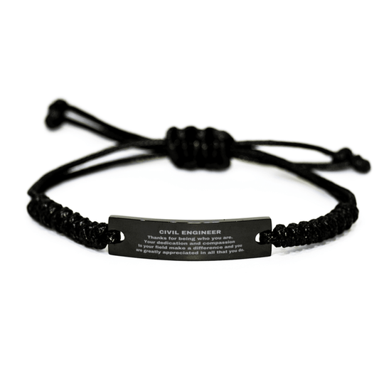 Civil Engineer Black Braided Leather Rope Engraved Bracelet - Thanks for being who you are - Birthday Christmas Jewelry Gifts Coworkers Colleague Boss - Mallard Moon Gift Shop