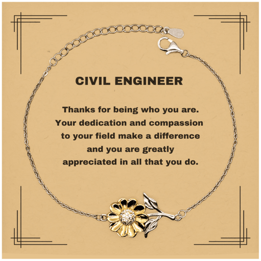Civil Engineer Sunflower Bracelet - Thanks for being who you are - Birthday Christmas Jewelry Gifts Coworkers Colleague Boss - Mallard Moon Gift Shop