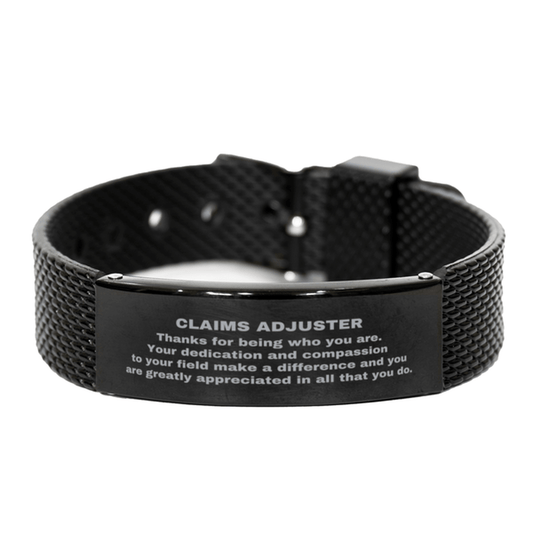 Claims Adjuster Black Shark Mesh Stainless Steel Engraved Bracelet - Thanks for being who you are - Birthday Christmas Jewelry Gifts Coworkers Colleague Boss - Mallard Moon Gift Shop