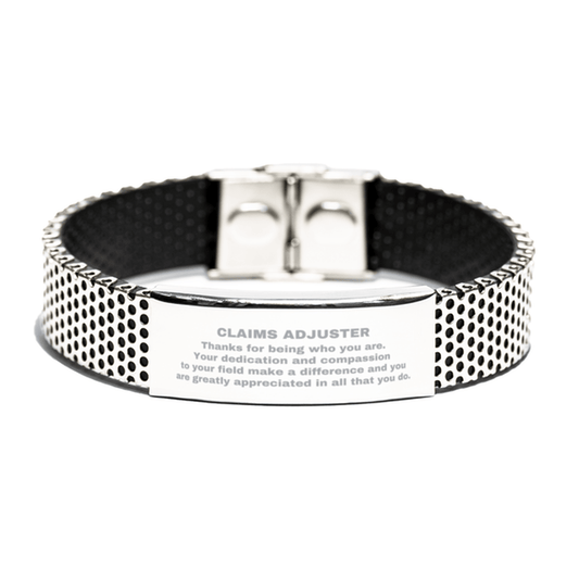 Claims Adjuster Silver Shark Mesh Stainless Steel Engraved Bracelet - Thanks for being who you are - Birthday Christmas Jewelry Gifts Coworkers Colleague Boss - Mallard Moon Gift Shop