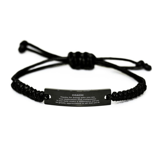 Coach Black Braided Leather Rope Engraved Bracelet - Thanks for being who you are - Birthday Christmas Jewelry Gifts Coworkers Colleague Boss - Mallard Moon Gift Shop