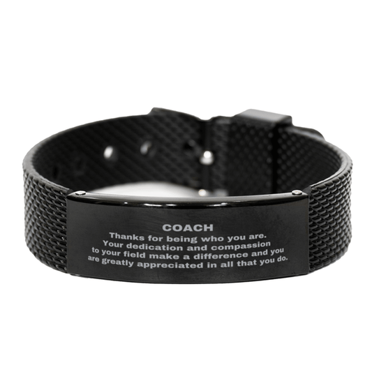 Coach Black Shark Mesh Stainless Steel Engraved Bracelet - Thanks for being who you are - Birthday Christmas Jewelry Gifts Coworkers Colleague Boss - Mallard Moon Gift Shop