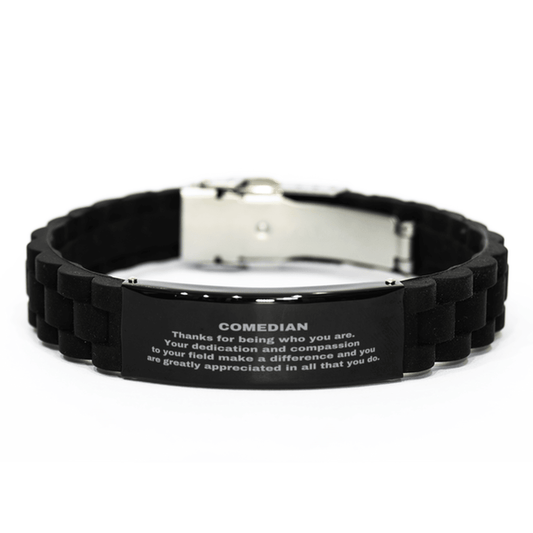 Comedian Black Glidelock Clasp Engraved Bracelet - Thanks for being who you are - Birthday Christmas Jewelry Gifts Coworkers Colleague Boss - Mallard Moon Gift Shop