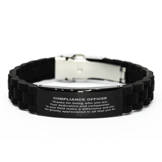 Compliance Officer Black Glidelock Clasp Engraved Bracelet - Thanks for being who you are - Birthday Christmas Jewelry Gifts Coworkers Colleague Boss - Mallard Moon Gift Shop