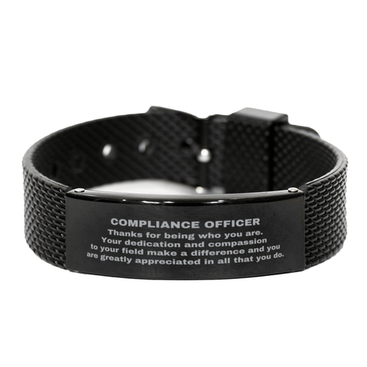 Compliance Officer Black Shark Mesh Stainless Steel Engraved Bracelet - Thanks for being who you are - Birthday Christmas Jewelry Gifts Coworkers Colleague Boss - Mallard Moon Gift Shop