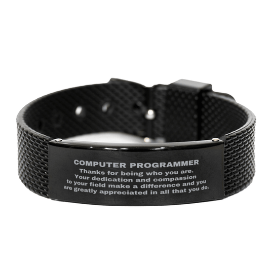 Computer Programmer Black Shark Mesh Stainless Steel Engraved Bracelet - Thanks for being who you are - Birthday Christmas Jewelry Gifts Coworkers Colleague Boss - Mallard Moon Gift Shop