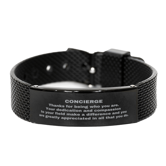 Concierge Black Shark Mesh Stainless Steel Engraved Bracelet - Thanks for being who you are - Birthday Christmas Jewelry Gifts Coworkers Colleague Boss - Mallard Moon Gift Shop