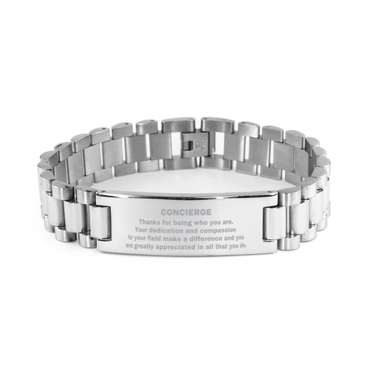 Concierge Ladder Stainless Steel Engraved Bracelet - Thanks for being who you are - Birthday Christmas Jewelry Gifts Coworkers Colleague Boss - Mallard Moon Gift Shop