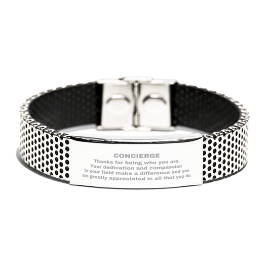 Concierge Silver Shark Mesh Stainless Steel Engraved Bracelet - Thanks for being who you are - Birthday Christmas Jewelry Gifts Coworkers Colleague Boss - Mallard Moon Gift Shop