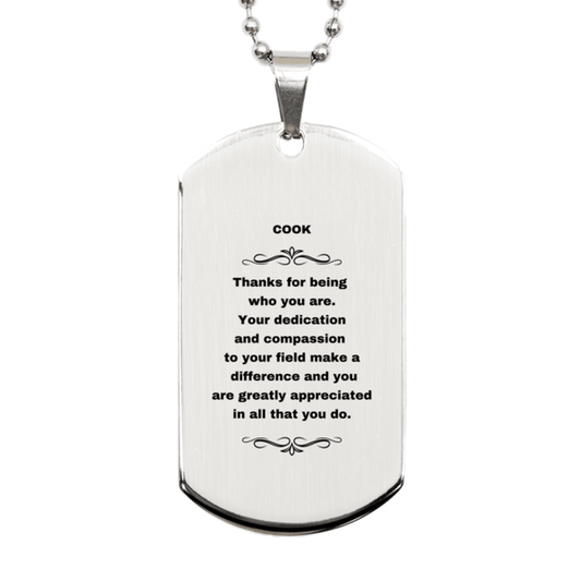 Cook Silver Dog Tag Engraved Necklace - Thanks for being who you are - Birthday Christmas Jewelry Gifts Coworkers Colleague Boss - Mallard Moon Gift Shop