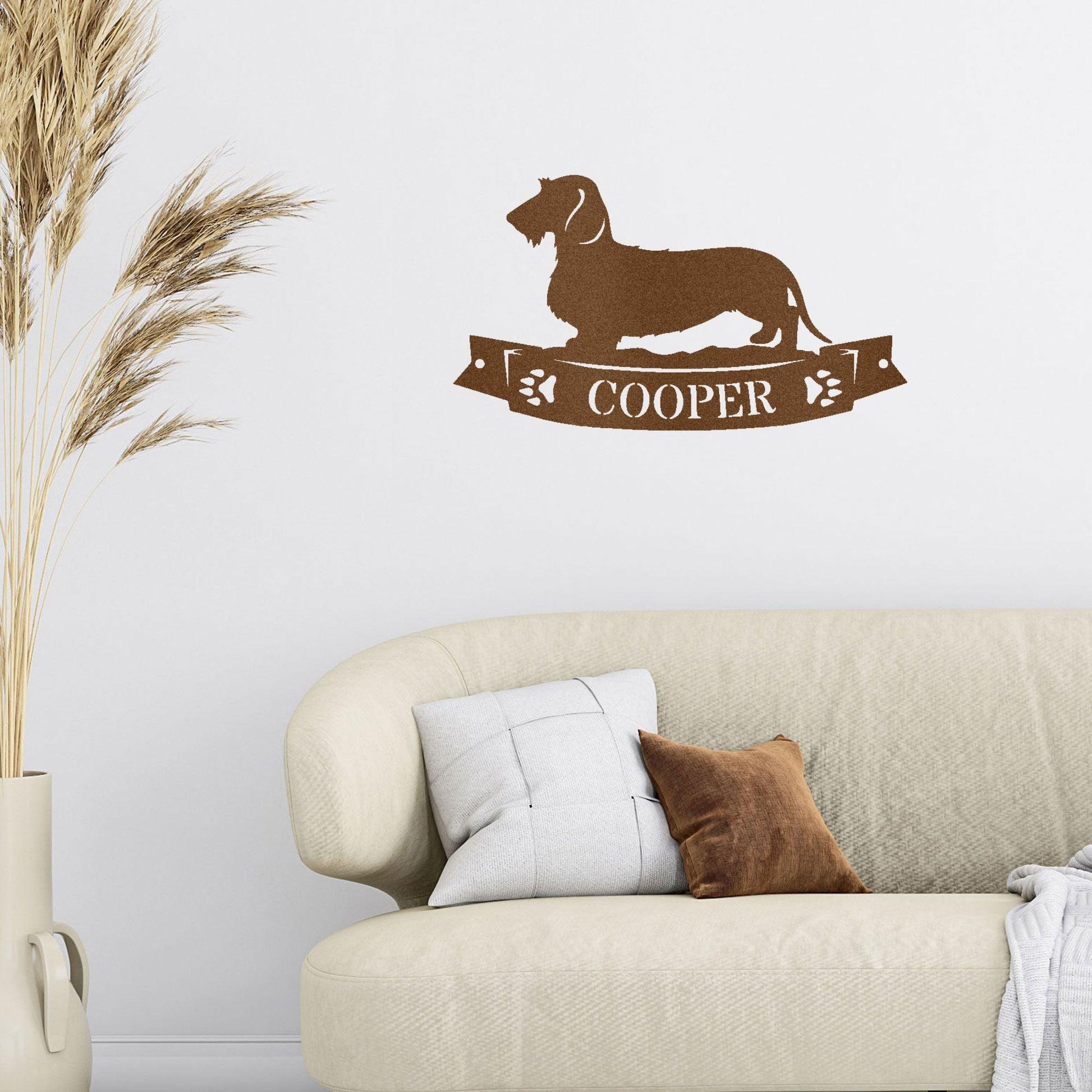 Dachshund Wirehaired Banner Custom Name Metal Art Wall Sign - Mallard Moon Gift Shop