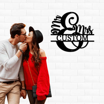 Couples Custom Name Monogram Mr. and Mrs. Steel Wall Sign - Mallard Moon Gift Shop
