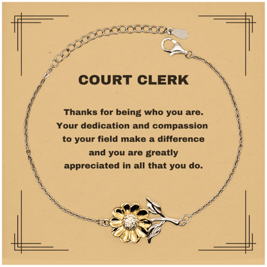 Court Clerk Sunflower Bracelet - Thanks for being who you are - Birthday Christmas Jewelry Gifts Coworkers Colleague Boss - Mallard Moon Gift Shop