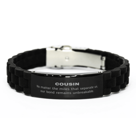 Cousin Long Distance Relationship Gifts, No matter the miles that separate us, Cute Love Black Glidelock Clasp Bracelet For Cousin, Birthday Christmas Unique Gifts For Cousin - Mallard Moon Gift Shop