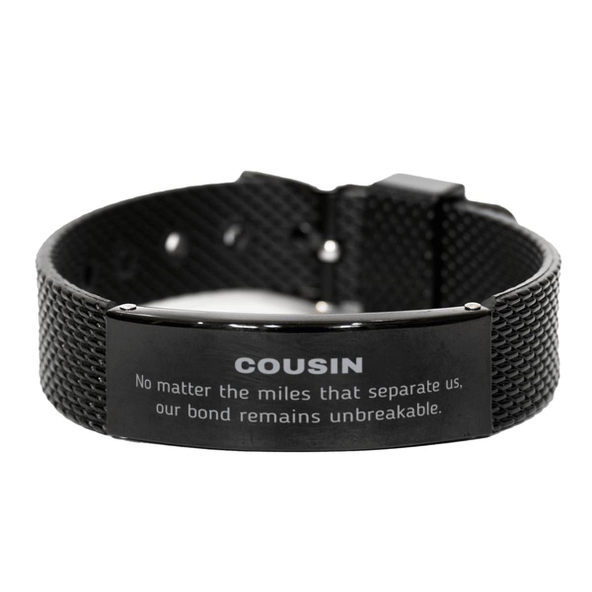 Cousin Long Distance Relationship Gifts, No matter the miles that separate us, Cute Love Black Shark Mesh Bracelet For Cousin, Birthday Christmas Unique Gifts For Cousin - Mallard Moon Gift Shop