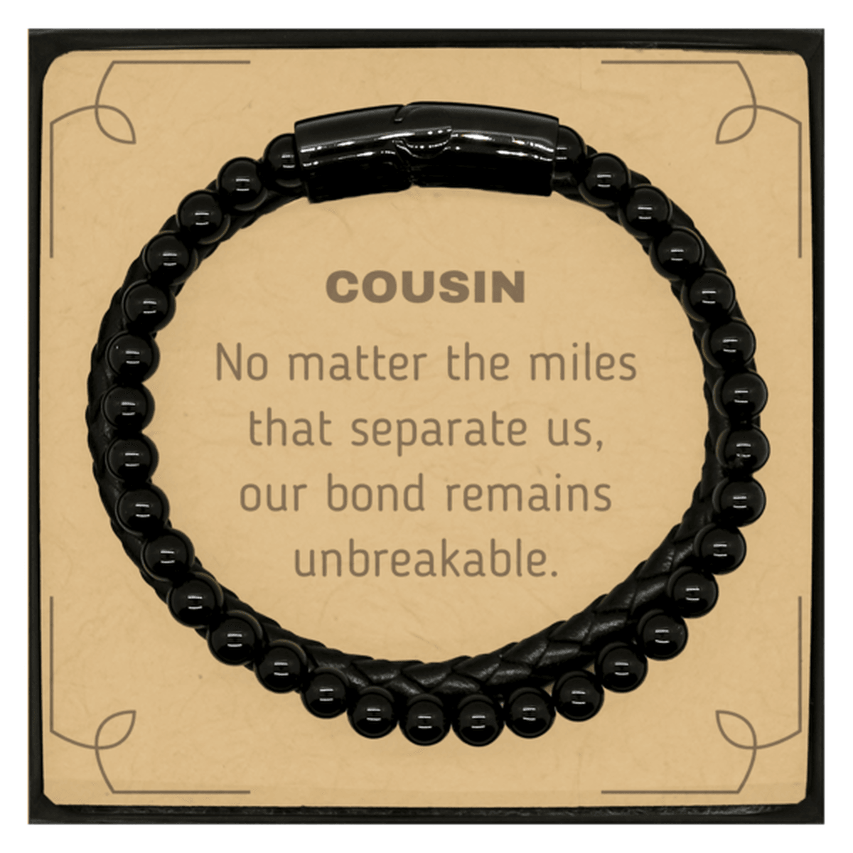 Cousin Long Distance Relationship Gifts, No matter the miles that separate us, Cute Love Stone Leather Bracelets For Cousin, Birthday Christmas Unique Gifts For Cousin - Mallard Moon Gift Shop