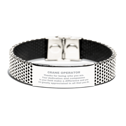Crane Operator Silver Shark Mesh Stainless Steel Engraved Bracelet - Thanks for being who you are - Birthday Christmas Jewelry Gifts Coworkers Colleague Boss - Mallard Moon Gift Shop