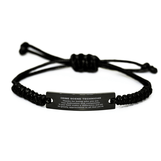 Crime Scene Technician Black Braided Leather Rope Engraved Bracelet - Thanks for being who you are - Birthday Christmas Jewelry Gifts Coworkers Colleague Boss - Mallard Moon Gift Shop
