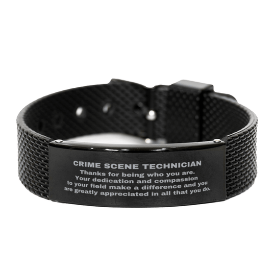Crime Scene Technician Black Shark Mesh Stainless Steel Engraved Bracelet - Thanks for being who you are - Birthday Christmas Jewelry Gifts Coworkers Colleague Boss - Mallard Moon Gift Shop