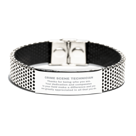 Crime Scene Technician Silver Shark Mesh Stainless Steel Engraved Bracelet - Thanks for being who you are - Birthday Christmas Jewelry Gifts Coworkers Colleague Boss - Mallard Moon Gift Shop