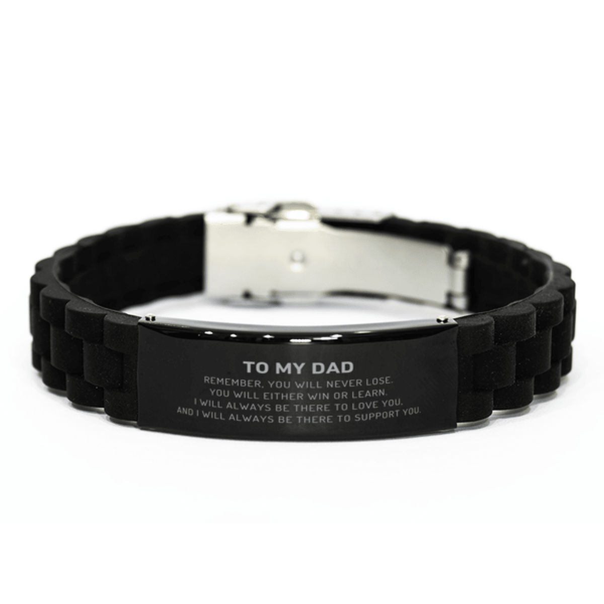 Dad Gifts, To My Dad Remember, you will never lose. You will either WIN or LEARN, Keepsake Black Glidelock Clasp Bracelet For Dad Engraved, Birthday Christmas Gifts Ideas For Dad X-mas Gifts - Mallard Moon Gift Shop