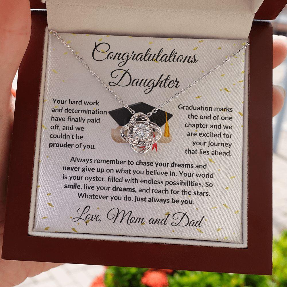 Daughter Graduation Congratulations Proud of You Love Knot Necklace - Mallard Moon Gift Shop