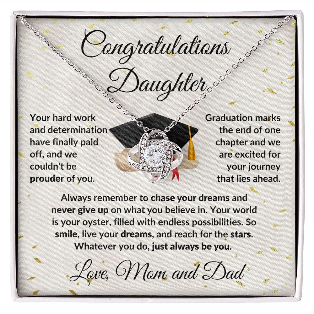 Daughter Graduation Congratulations Proud of You Love Knot Necklace - Mallard Moon Gift Shop