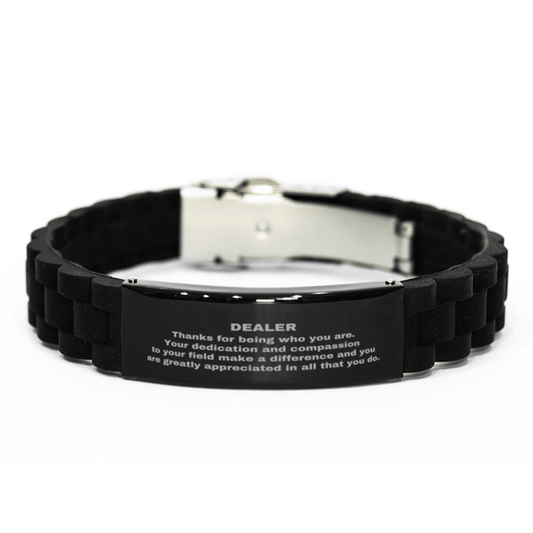 Dealer Black Glidelock Clasp Engraved Bracelet - Thanks for being who you are - Birthday Christmas Jewelry Gifts Coworkers Colleague Boss - Mallard Moon Gift Shop