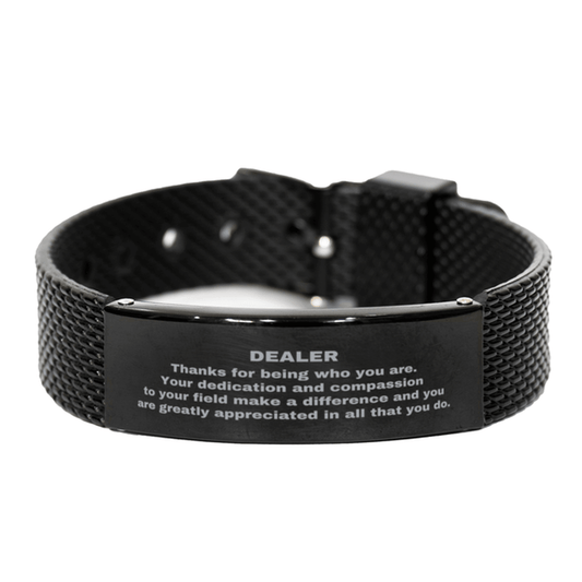 Dealer Black Shark Mesh Stainless Steel Engraved Bracelet - Thanks for being who you are - Birthday Christmas Jewelry Gifts Coworkers Colleague Boss - Mallard Moon Gift Shop