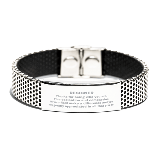 Designer Silver Shark Mesh Stainless Steel Engraved Bracelet - Thanks for being who you are - Birthday Christmas Jewelry Gifts Coworkers Colleague Boss - Mallard Moon Gift Shop