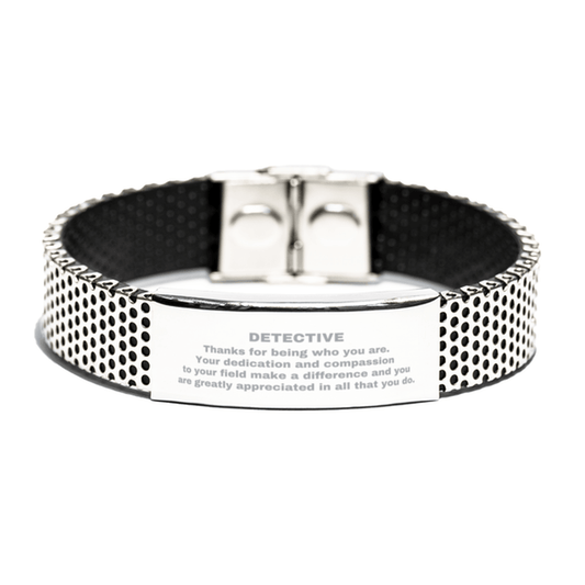 Detective Silver Shark Mesh Stainless Steel Engraved Bracelet - Thanks for being who you are - Birthday Christmas Jewelry Gifts Coworkers Colleague Boss - Mallard Moon Gift Shop