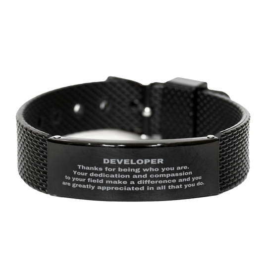 Developer Black Shark Mesh Stainless Steel Engraved Bracelet - Thanks for being who you are - Birthday Christmas Jewelry Gifts Coworkers Colleague Boss - Mallard Moon Gift Shop