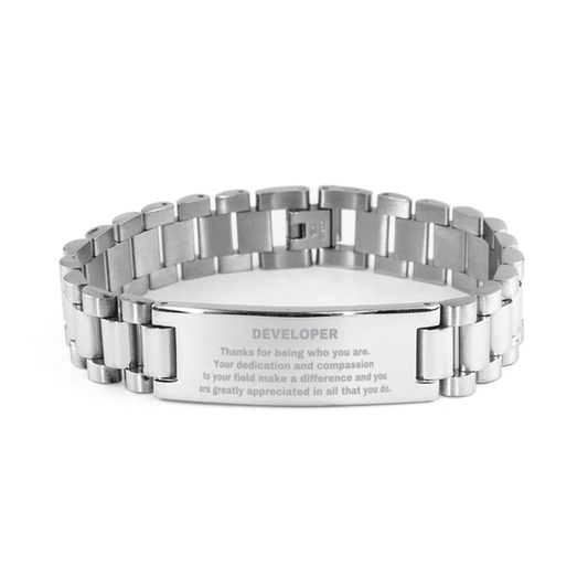 Developer Ladder Stainless Steel Engraved Bracelet - Thanks for being who you are - Birthday Christmas Jewelry Gifts Coworkers Colleague Boss - Mallard Moon Gift Shop