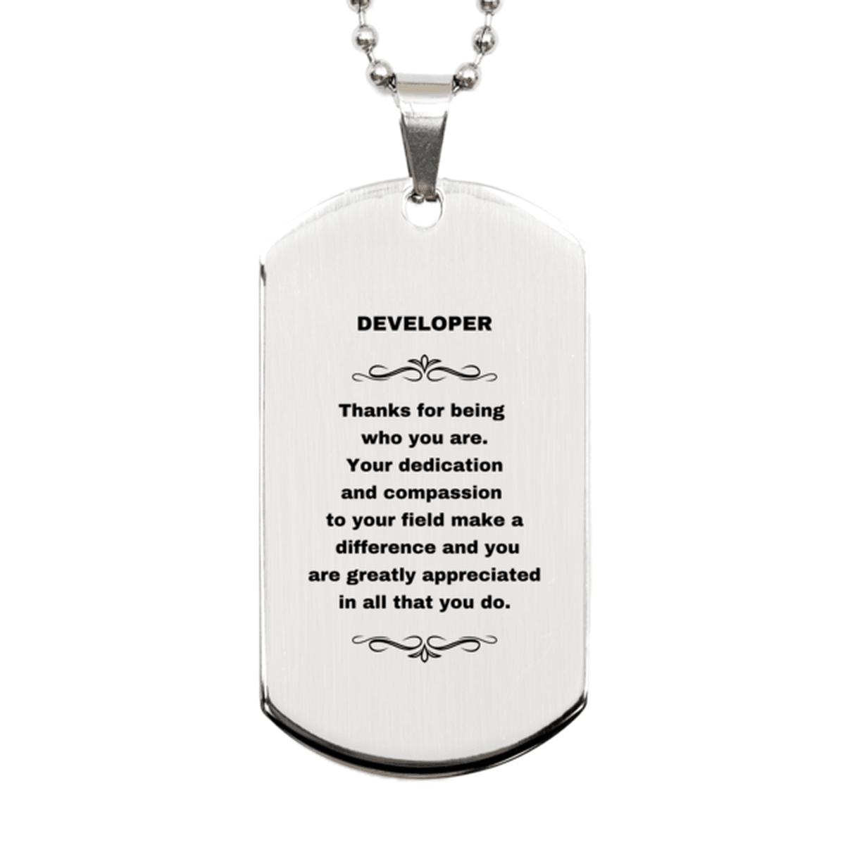 Developer Silver Dog Tag Necklace Engraved Bracelet - Thanks for being who you are - Birthday Christmas Jewelry Gifts Coworkers Colleague Boss - Mallard Moon Gift Shop