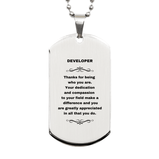 Developer Silver Dog Tag Necklace Engraved Bracelet - Thanks for being who you are - Birthday Christmas Jewelry Gifts Coworkers Colleague Boss - Mallard Moon Gift Shop
