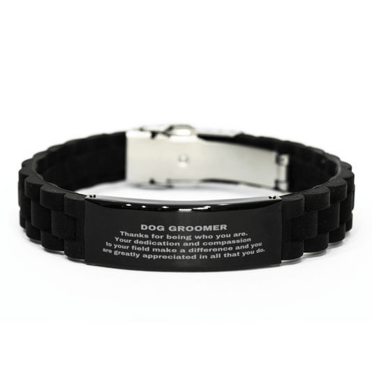 Dog Groomer Black Glidelock Clasp Engraved Bracelet - Thanks for being who you are - Birthday Christmas Jewelry Gifts Coworkers Colleague Boss - Mallard Moon Gift Shop