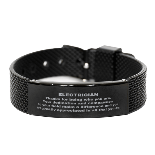 Electrician Black Shark Mesh Stainless Steel Engraved Bracelet - Thanks for being who you are - Birthday Christmas Jewelry Gifts Coworkers Colleague Boss - Mallard Moon Gift Shop