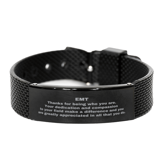 EMT Black Shark Mesh Stainless Steel Engraved Bracelet - Thanks for being who you are - Birthday Christmas Jewelry Gifts Coworkers Colleague Boss - Mallard Moon Gift Shop
