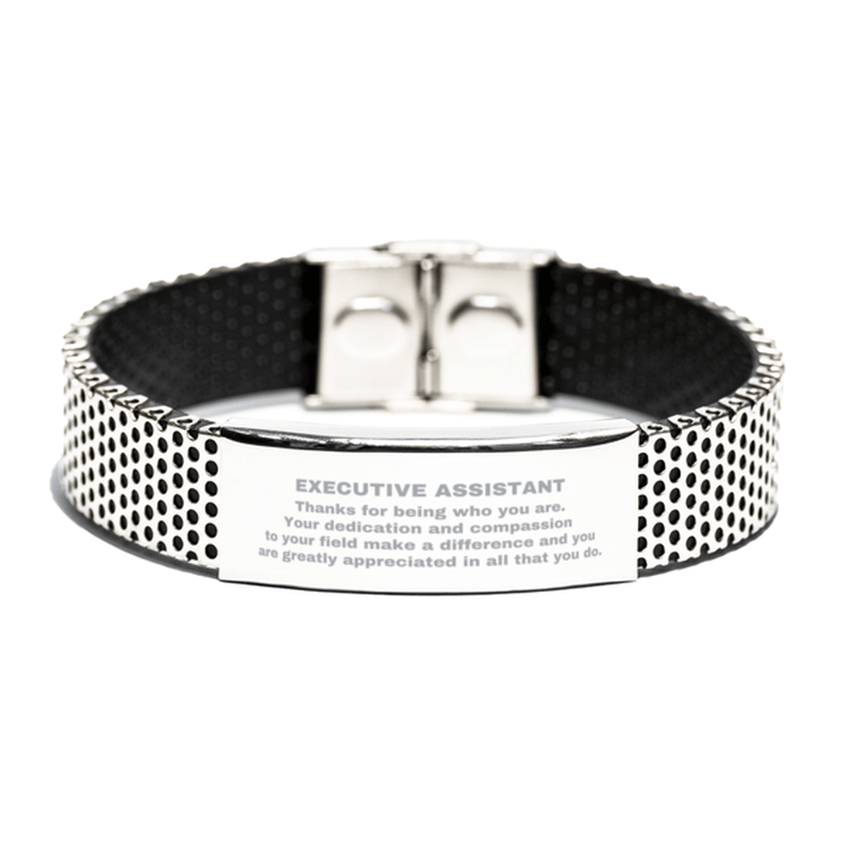 Executive Assistant Silver Shark Mesh Stainless Steel Engraved Bracelet - Thanks for being who you are - Birthday Christmas Jewelry Gifts Coworkers Colleague Boss - Mallard Moon Gift Shop