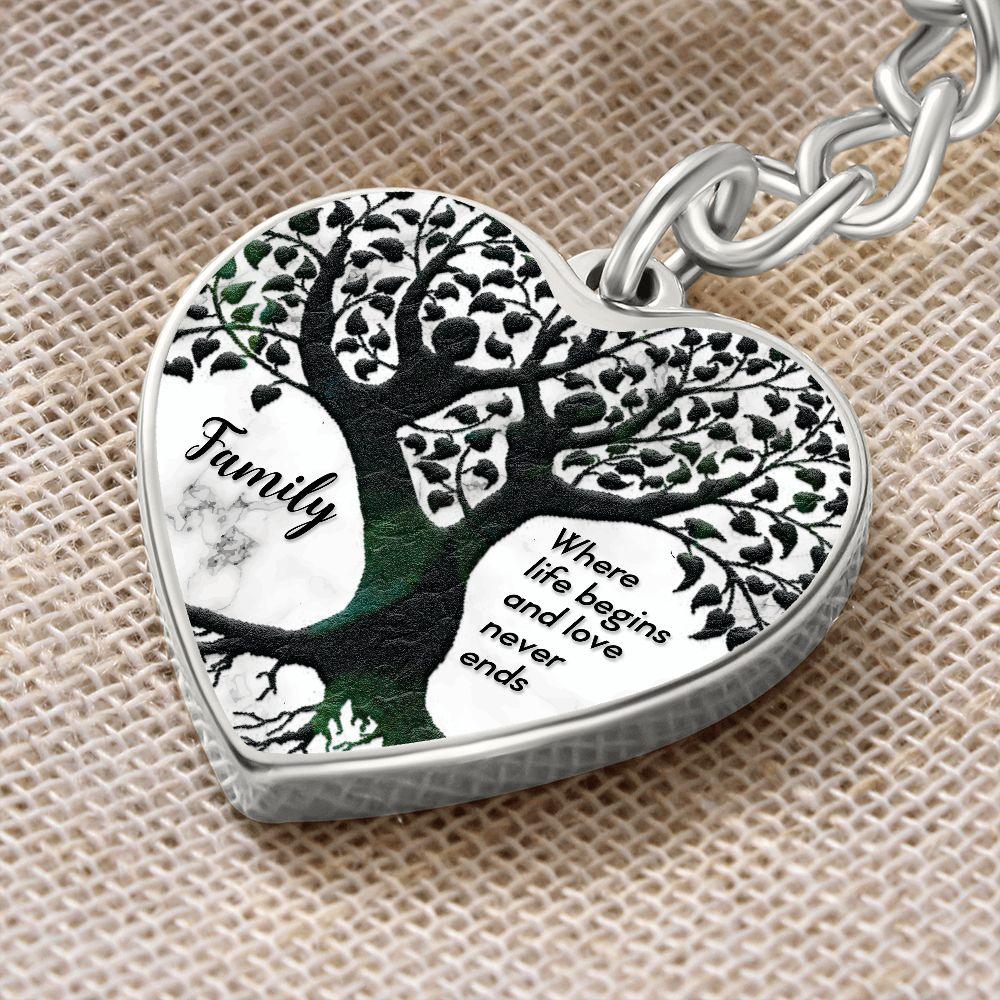 Family - Where Life Begins and Love Never Ends Engraved Heart Keyring - Mallard Moon Gift Shop