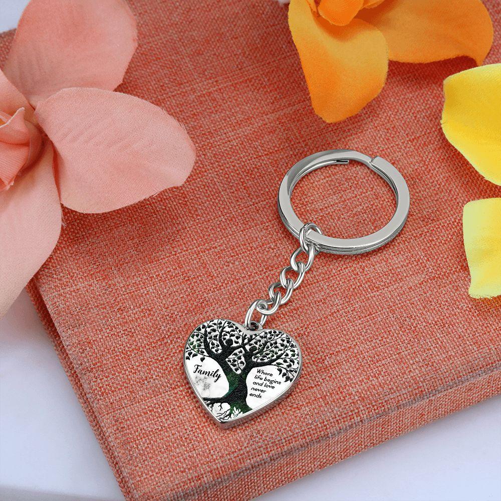 Family - Where Life Begins and Love Never Ends Engraved Heart Keyring - Mallard Moon Gift Shop