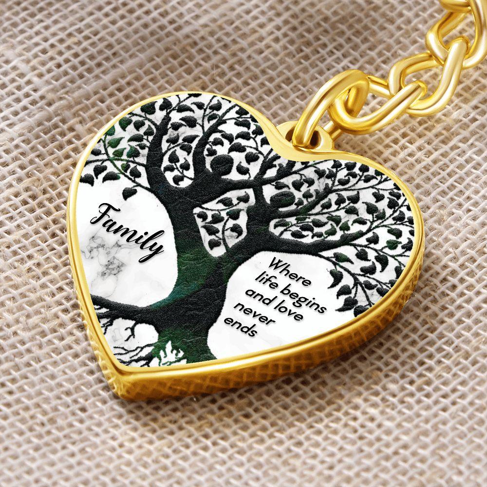 Family - Where Life Begins and Love Never Ends Engraved Heart Keyring - Mallard Moon Gift Shop